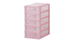小可愛置物架-淺五層 Storage Cabinet-5 Shallow Item NO. AB05 Size. W160xD230xH307mm Color. 紅、藍、綠 *拉環設計 把手拉環設計，好拉易開 *可作為文具小物收納之用 *透明抽屜，資料清晰可見